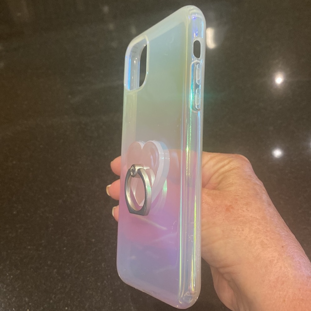 Iridescent Opal iPhone 11 Pro Max Phone Case with attached Heart Phone Ring - Picture 5 of 6